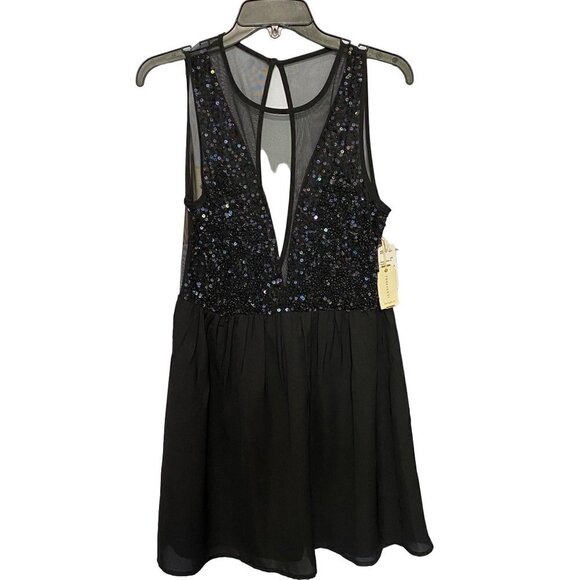 NWT Forever 21 Black Sequins Sheer Open Back Mini Cocktail Dress Size Medium - Picture 1 of 10